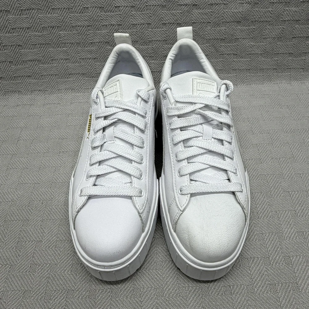 PUMA Luxe Mayze Shoes Womens Size 9.5 White Leather Platform‎ Sneakers 384209-01